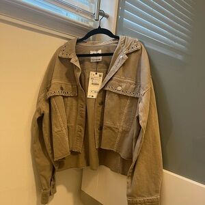 Tan Denim Jacket with Studded Details